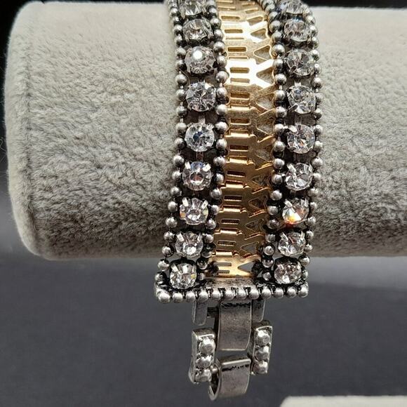 Stella & Dot Rhinestone Wide Bracelet, Two Rows Clear Rhinestones, 6 3/4 Inch - Picture 11 of 12